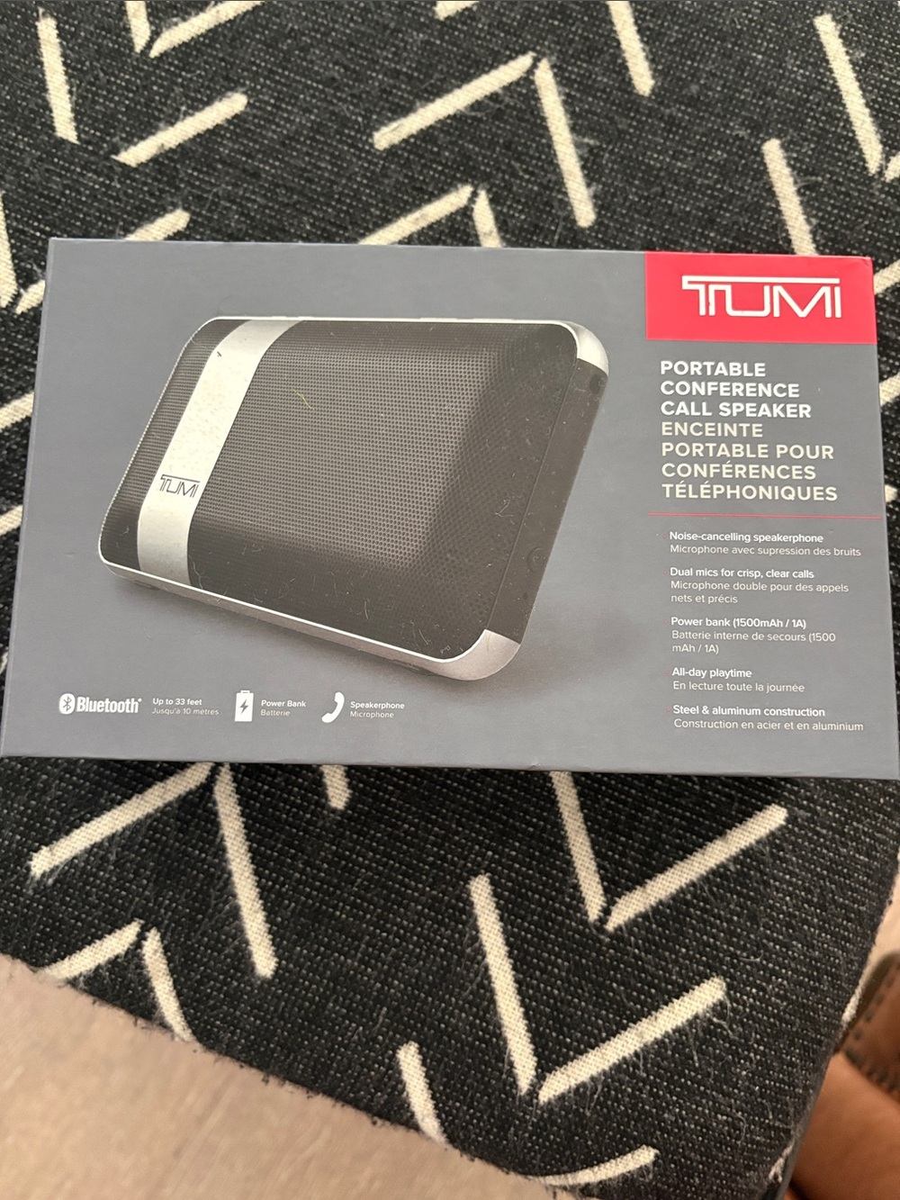 New - Tumi Black and Silver Portable Conference Speaker with Bluetooth
